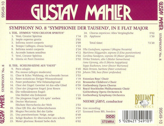 Gustav Mahler, Neeme Järvi : Symphony No 8 'Symphonie Der Tausend', In E Flat Major (CD, Album)