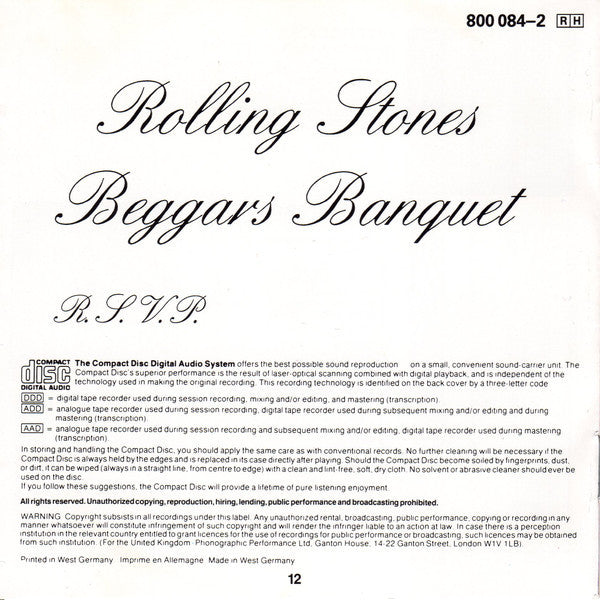 The Rolling Stones : Beggars Banquet (CD, Album, RP, PMD)