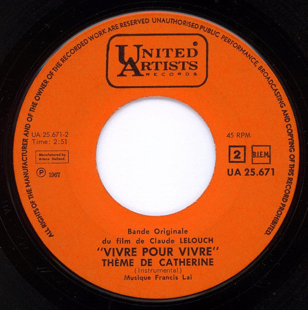 Francis Lai : Vivre Pour Vivre - Bande Originale Du Film (7", Single)