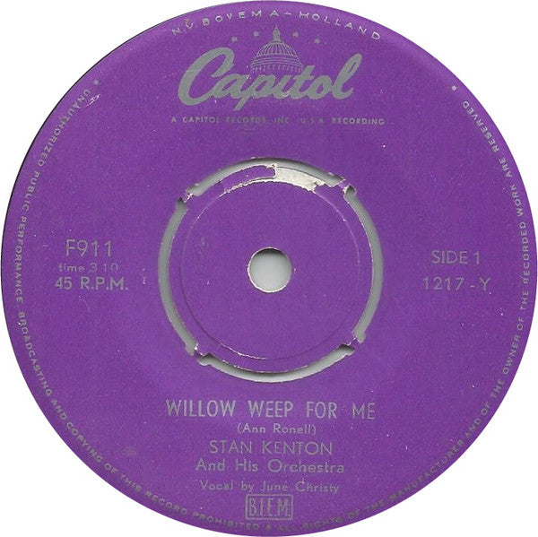 Stan Kenton And His Orchestra : Willow Weep For Me (7", Single)