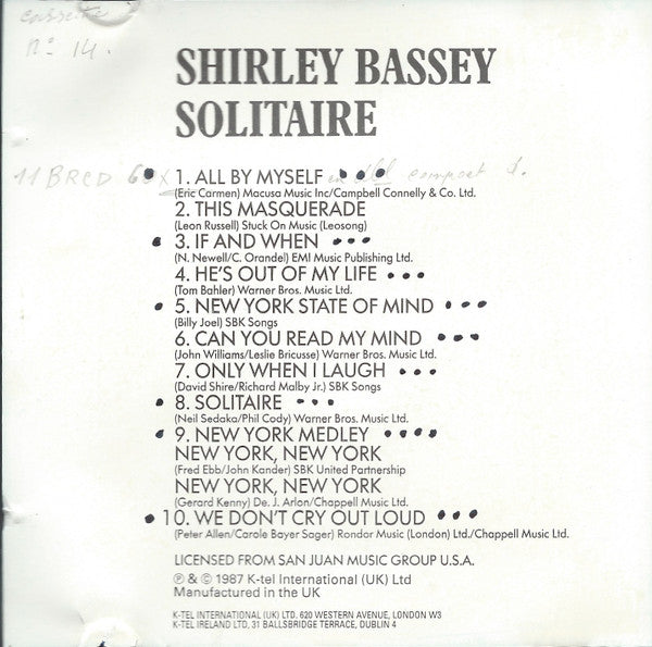 Shirley Bassey : Solitaire (CD, Album)