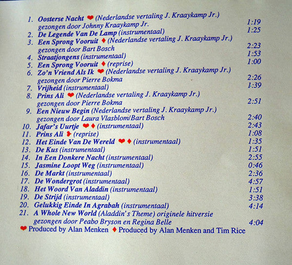Alan Menken, Howard Ashman, Tim Rice : Aladdin (Originele Nederlandstalige Soundtrack) (CD, Album)