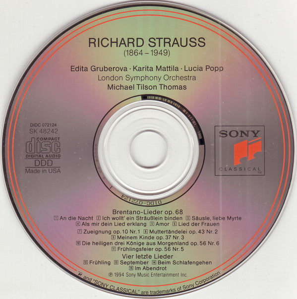 Richard Strauss, Lucia Popp, Edita Gruberova, Karita Mattila, London Symphony Orchestra, Michael Tilson Thomas : Vier Letze Lieder = "Four Last Songs" / Brentano-Lieder / Orchesterlieder (CD)