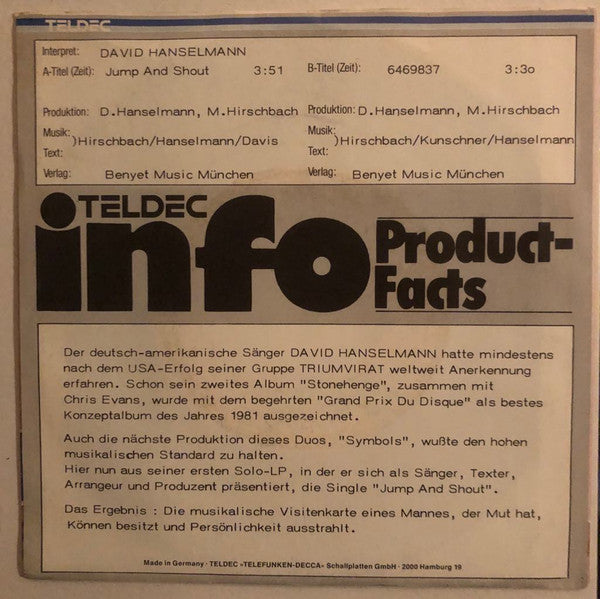 David Hanselmann : Jump And Shout (7", Single, Promo)