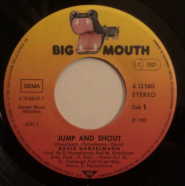 David Hanselmann : Jump And Shout (7", Single, Promo)