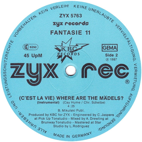 Fantasie 11 : (C'est La Vie) Where Are The Mädels? (12")