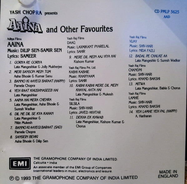 Dilip Sen-Sameer Sen : Aaina (And Other Favourites) (CD, RE)