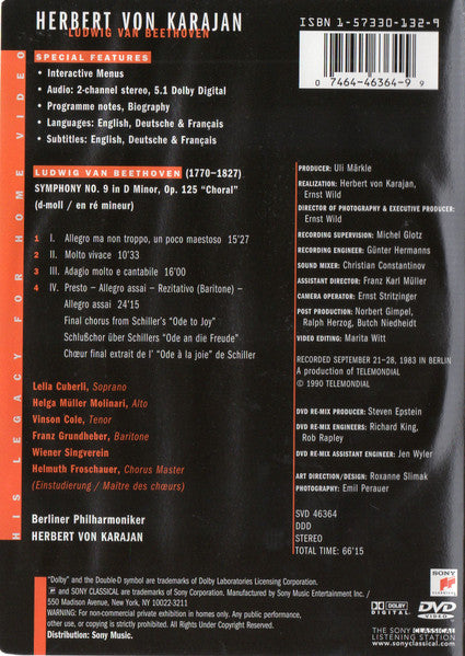 Herbert von Karajan, Berliner Philharmoniker : Ludwig Van Beethoven Symphony No. 9 "Choral" (DVD-V, RE, NTSC)