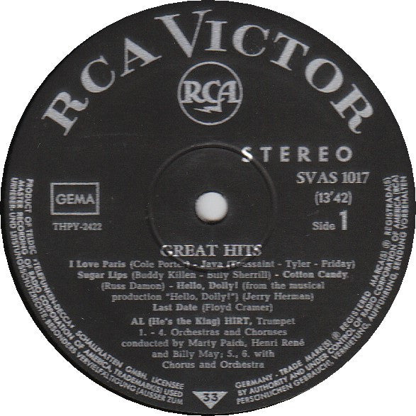 Al Hirt : Great Hits (LP, Comp, Dyn)