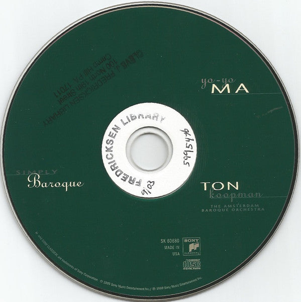 Yo-Yo Ma, Ton Koopman, The Amsterdam Baroque Orchestra : Simply Baroque (CD, Album)