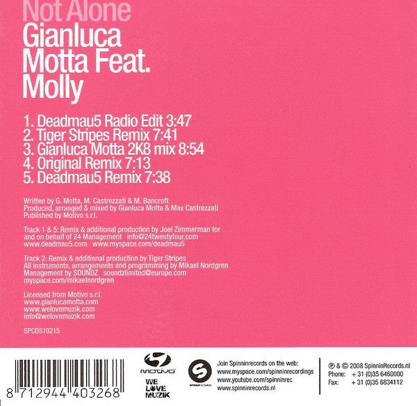 Gianluca Motta Featuring Molly Bancroft : Not Alone (CD, Single)