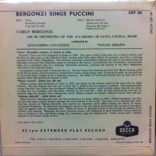 Carlo Bergonzi : Sings Puccini (7", EP)