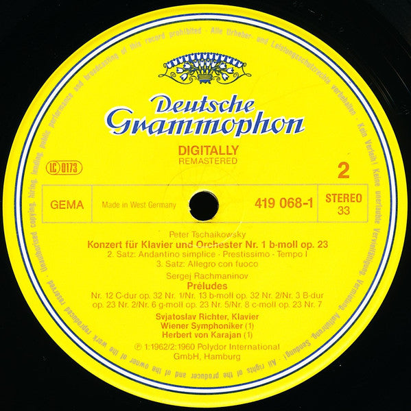 Peter Tschaikowsky* / Sergej Rachmaninow* - Svjatoslav Richter*, Wiener Symphoniker, Herbert von Karajan : Piano Concerto No. 1 / 5 Preludes (LP, Album, RE, RM)