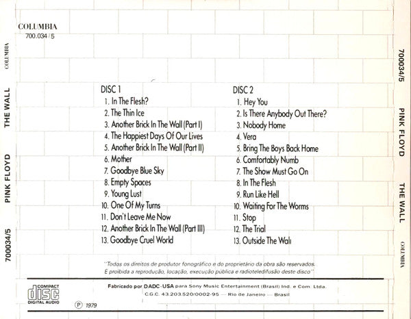 Pink Floyd : The Wall (2xCD, Album, RE)