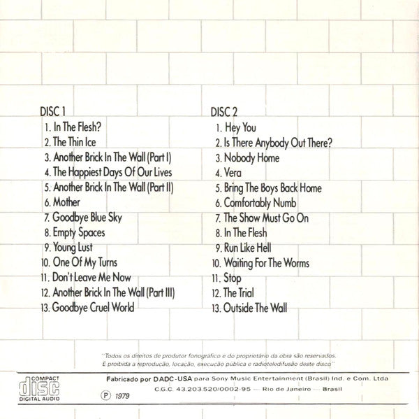 Pink Floyd : The Wall (2xCD, Album, RE)