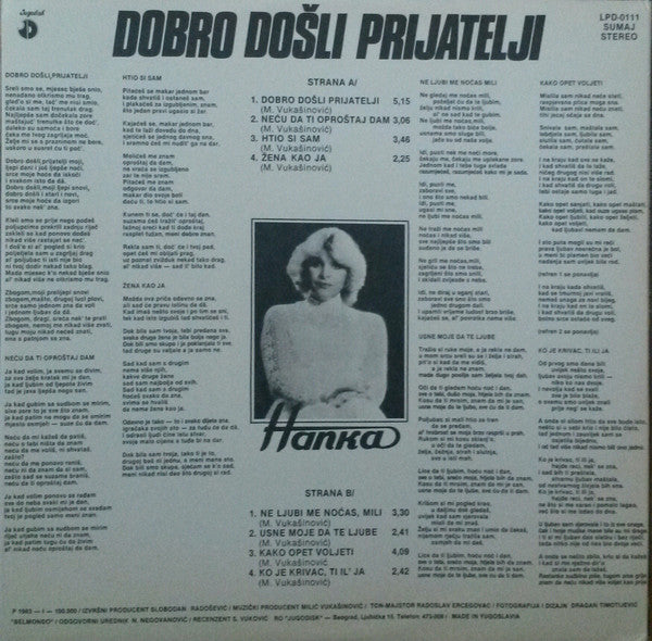 Hanka Paldum : Dobro Došli Prijatelji (LP, Album)