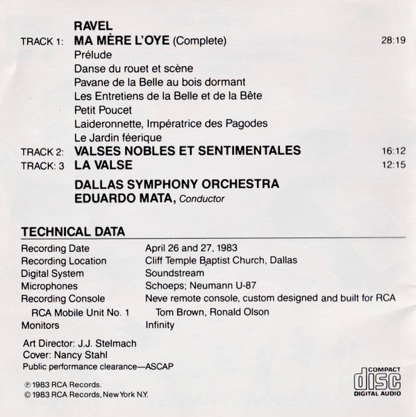 Maurice Ravel, Eduardo Mata, Dallas Symphony Orchestra : Ma Mère L'Oye; Valses Nobles Et Sentimentales; La Valse (CD, Album)