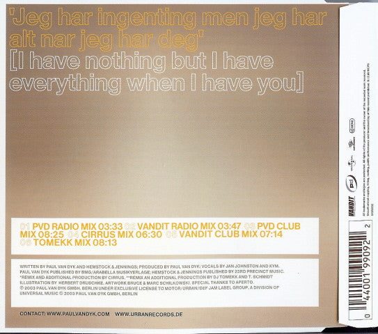 Paul van Dyk Feat. Hemstock & Jennings : Nothing But You (CD, Maxi)