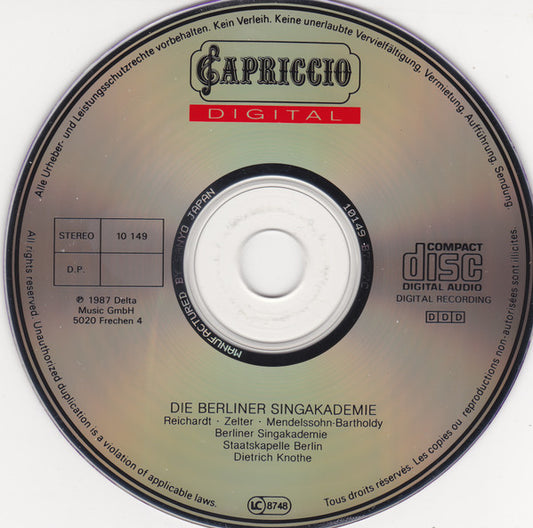 Johann Friedrich Reichardt, Carl Friedrich Zelter, Felix Mendelssohn-Bartholdy - Berliner Singakademie : Miltons Morgengesang / Johanna Sebus / Magnificat (CD)