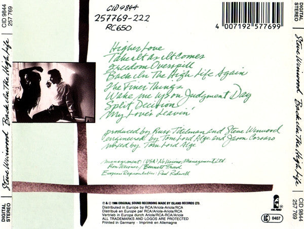 Steve Winwood : Back In The High Life (CD, Album)