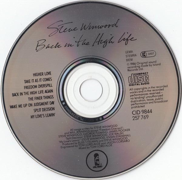 Steve Winwood : Back In The High Life (CD, Album)