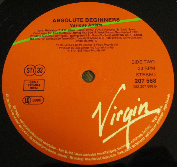 Various : Absolute Beginners The Musical (Songs From The Original Motion Picture) (LP, Album)