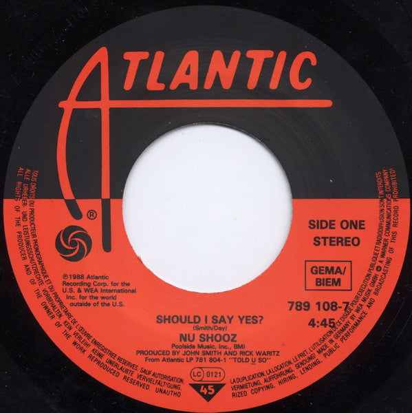 Nu Shooz : Should I Say Yes? (7", Single)