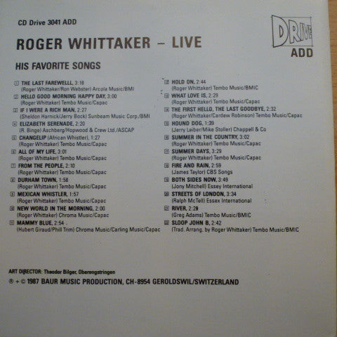 Roger Whittaker : Live His Favorite Songs (CD, Comp)