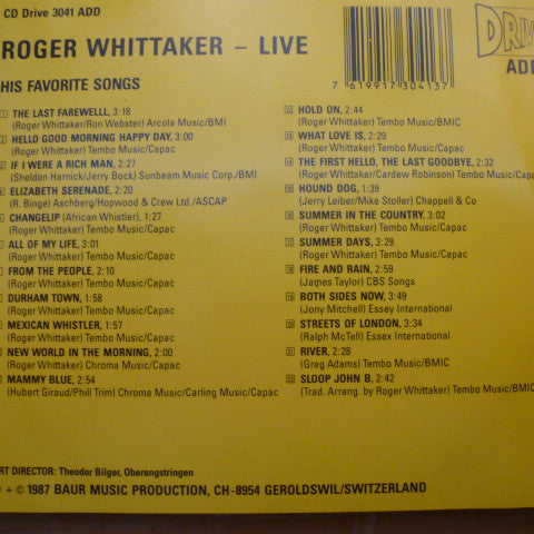 Roger Whittaker : Live His Favorite Songs (CD, Comp)