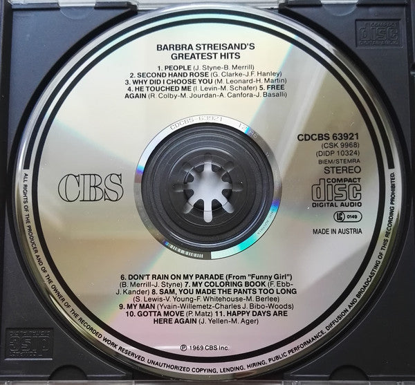Barbra Streisand : Barbra Streisand's Greatest Hits (CD, Comp, RE)