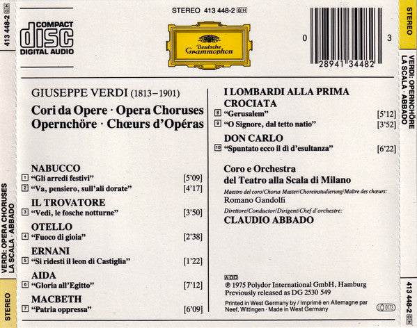 Giuseppe Verdi · Coro Del Teatro Alla Scala · Claudio Abbado : Opernchöre = Opera Choruses = Choeurs D'Opera (CD, Album, RE)
