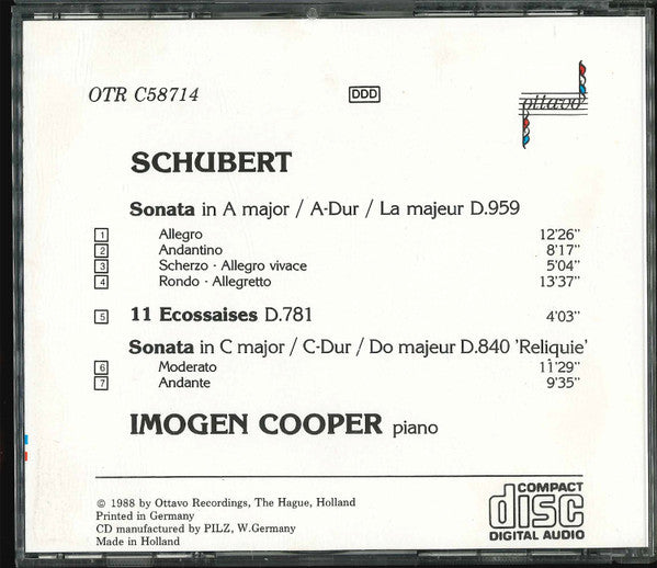 Franz Schubert, Imogen Cooper : Sonata In A / Ecossaises / Sonata In C (CD)