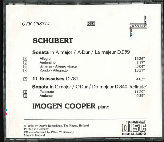 Franz Schubert, Imogen Cooper : Sonata In A / Ecossaises / Sonata In C (CD)