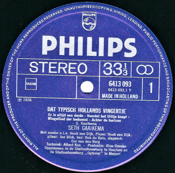 Seth Gaaikema : Dat Týpisch Hollands Vingertje ! (LP, Album)
