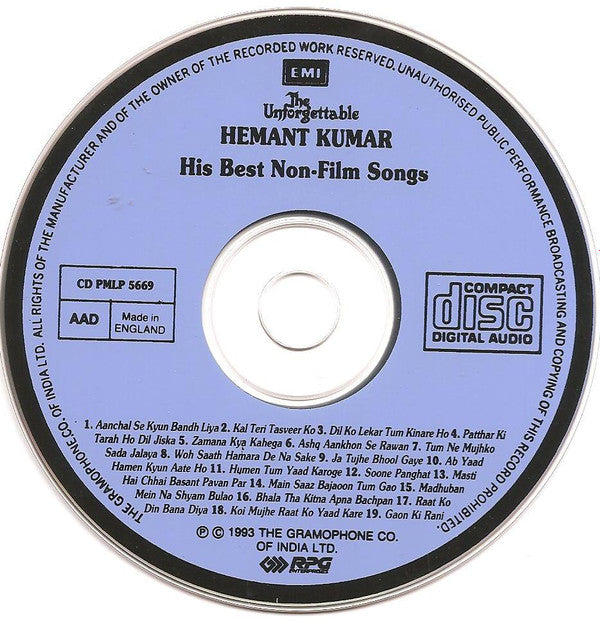 Hemant Kumar : The Unforgettable Hemant Kumar (His Best Non-Film Songs) (CD, Comp)
