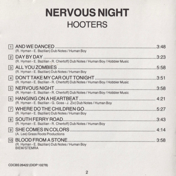 The Hooters : Nervous Night (CD, Album, RE)