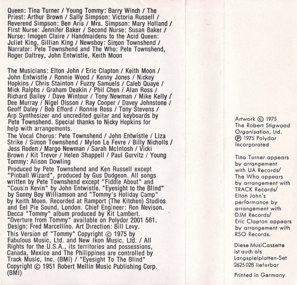 Various : Tommy (Original Soundtrack Recording) (Cass, Album)