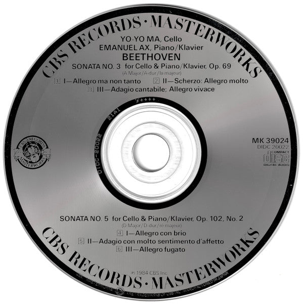 Yo-Yo Ma, Emanuel Ax, Ludwig Van Beethoven : Sonatas Volume 2 (No. 3, Op. 69 / No. 5 Op. 102,  No. 2) (CD, Album)