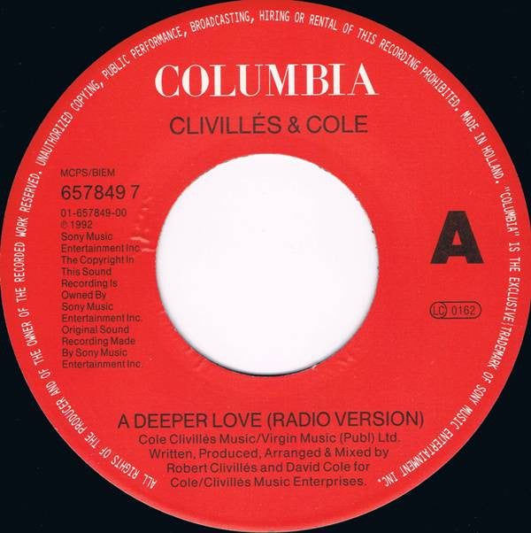 Clivillés & Cole : A Deeper Love (7", Single)
