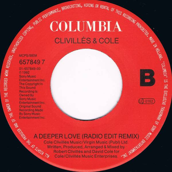 Clivillés & Cole : A Deeper Love (7", Single)