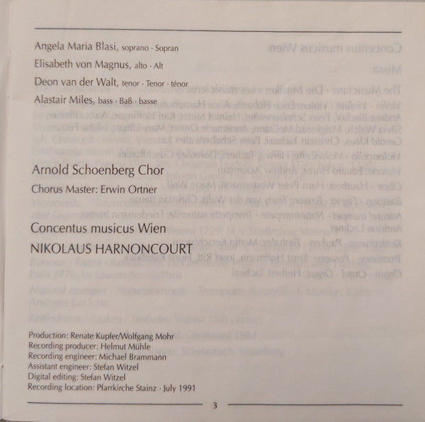 Wolfgang Amadeus Mozart, Angela Maria Blasi, Elisabeth Von Magnus, Deon van der Walt, Alastair Miles, Arnold Schoenberg Chor, Concentus Musicus Wien, Nikolaus Harnoncourt : Missa "Credo" K. 257 - Litaniae de Venerabili Altaris Sacramento K. 243 (CD, Album)