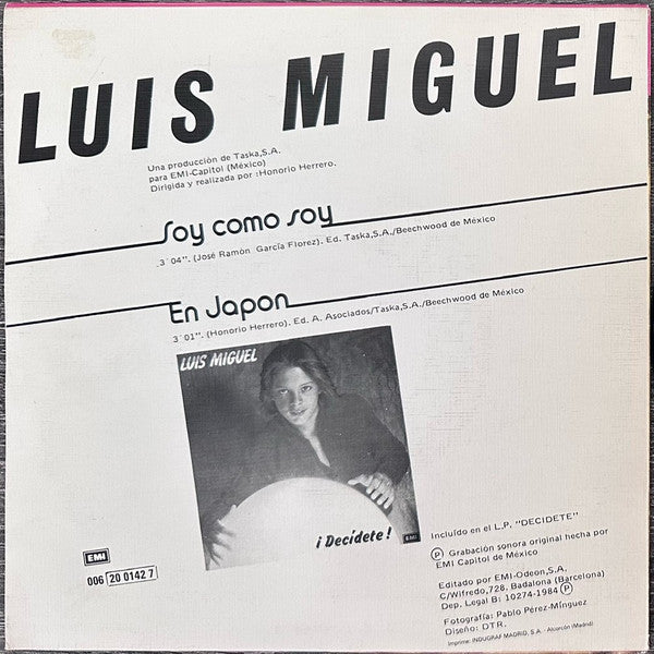 Luis Miguel : Soy Como Soy (7", Single)