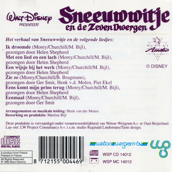 Various : Walt Disney Presenteert Sneeuwwitje En De Zeven Dwergen (Het Verhaal En De Originele Nederlandstalige Liedjes) (CD)