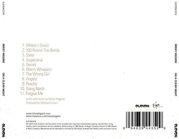 Missy Higgins : On A Clear Night (CD, Album, Car)