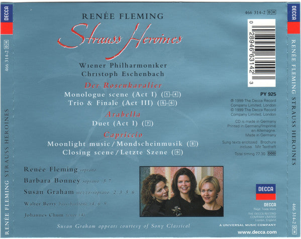 Richard Strauss - Renée Fleming, Barbara Bonney, Susan Graham (2), Wiener Philharmoniker, Christoph Eschenbach : Strauss Heroines (CD, Album, Jew)