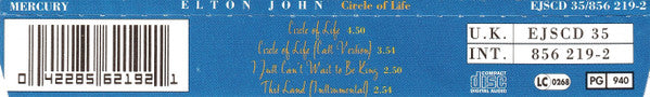 Elton John : Circle Of Life (CD, Maxi)