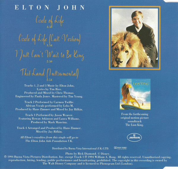 Elton John : Circle Of Life (CD, Maxi)