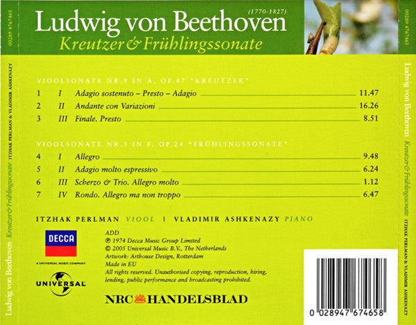 Ludwig van Beethoven - Itzhak Perlman & Vladimir Ashkenazy : Kreutzer & Frühlingssonate (CD, Comp, Promo, RE)