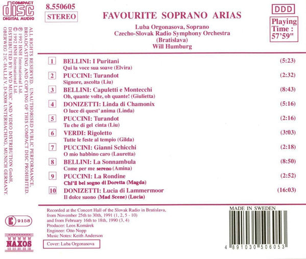 Luba Orgonasova - Slovak Radio Symphony Orchestra, Will Humburg : Favourite Soprano Arias  (CD, Album)