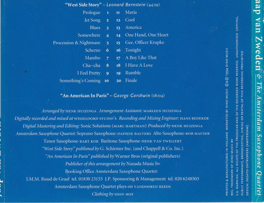 Jaap van Zweden, Amsterdam Saxophone Quartet : West Side Story (CD)